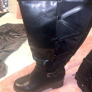 Black wide calf boots